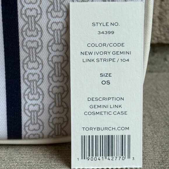 TORY BURCH GEMINI LINK COSMETIC CASE IVORY GEMINI LINK STRIPE 34399 New - Picture 13 of 13